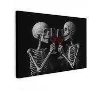OnlyWow© Poster De Jardin 120x80 cm Original Mur Tableau Decoration Murale Balcon Peinture Tableaux Terrasse Impression Art Mural Deco Décoratif Muraux Squelettes - Vin - Cheers - Tête de Mort