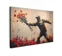 OnlyWow© Poster De Jardin 120x80 cm Original Mur Tableau Decoration Murale Balcon Peinture Tableaux Terrasse Impression Art Mural Deco Décoratif Muraux Street Art - Homme - Fleurs - Rouge