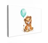 OnlyWow© Poster De Jardin 150x100 cm Deco Exterieur Decoration Balcon Décoration Affiche Murale Extérieur Terrasse Déco Appartement Extérieure Lion - Ballon - Bleu - Garçon - Aquarelle