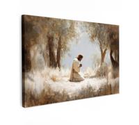 OnlyWow© Poster De Jardin 150x100 cm Deco Exterieur Decoration Balcon Décoration Affiche Murale Extérieur Terrasse Déco Appartement Extérieure Jésus - Agenouillé - Paysage de forêt - Prière