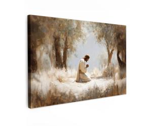 OnlyWow© Poster De Jardin 150x100 cm Deco Exterieur Decoration Balcon Décoration Affiche Murale Extérieur Terrasse Déco Appartement Extérieure Jésus - Agenouillé - Paysage de forêt - Prière