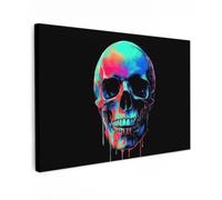 OnlyWow© Poster De Jardin 150x100 cm Original Mur Tableau Decoration Murale Balcon Peinture Tableaux Terrasse Impression Art Mural Deco Décoratif Muraux Tête de Mort - Graffiti - Bleu - Coloré
