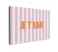 OnlyWow© Poster De Jardin 150x100 cm Original Mur Tableau Decoration Murale Balcon Peinture Tableaux Terrasse Impression Art Mural Deco Décoratif Muraux Lila - Orange - Rayures - Je t'aime