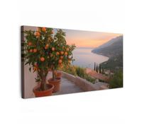 OnlyWow© Poster De Jardin 200x100 cm Deco Exterieur Decoration Balcon Décoration Affiche Murale Extérieur Terrasse Déco Appartement Extérieure Mer Méditerranée - Orange - Collines - Mer