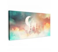 OnlyWow© Poster De Jardin 200x100 cm Original Mur Tableau Decoration Murale Balcon Peinture Tableaux Terrasse Impression Art Mural Deco Décoratif Muraux Mosquée - Nuages colorés - Arabe - Ramadan