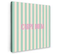 OnlyWow© Poster De Jardin 50x50 cm Original Mur Tableau Decoration Murale Balcon Peinture Tableaux Terrasse Impression Art Mural Deco Décoratif Muraux Rose - Vert - Rayures - Carpe Diem