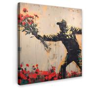 OnlyWow© Poster De Jardin 50x50 cm Original Mur Tableau Decoration Murale Balcon Peinture Tableaux Terrasse Impression Art Mural Deco Décoratif Muraux Street Art - Homme - Fleurs - Rouge