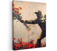 OnlyWow© Poster De Jardin 50x70 cm Original Mur Tableau Decoration Murale Balcon Peinture Tableaux Terrasse Impression Art Mural Deco Décoratif Muraux Street Art - Homme - Fleurs - Rouge
