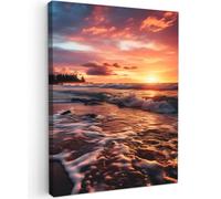 OnlyWow© Poster De Jardin 50x70 cm Original Mur Tableau Decoration Murale Balcon Peinture Tableaux Terrasse Impression Art Mural Deco Décoratif Muraux Coucher de Soleil - Plage avec Palmiers