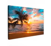 OnlyWow© Poster De Jardin 60x40 cm Deco Exterieur Decoration Balcon Décoration Affiche Murale Extérieur Terrasse Déco Appartement Extérieure Palmier - Coucher de Soleil - Horizon - Plage - Mer