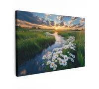OnlyWow© Poster De Jardin 60x40 cm Original Mur Tableau Decoration Murale Balcon Peinture Tableaux Terrasse Impression Art Mural Deco Décoratif Muraux Ruisseau - Paysage - Marguerite