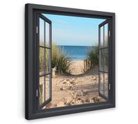 OnlyWow© Poster De Jardin 60x60 cm Deco Exterieur Decoration Balcon Décoration Affiche Murale Extérieur Terrasse Déco Appartement Extérieure Aperçu - Plage - Mer - Sable - Eau - Herbe de Plage