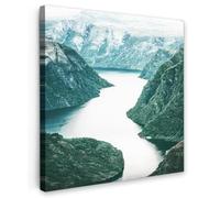 OnlyWow© Poster De Jardin 60x60 cm Original Mur Tableau Decoration Murale Balcon Peinture Tableaux Terrasse Impression Art Mural Deco Décoratif Muraux Nature - Montagnes - Rivière Verte