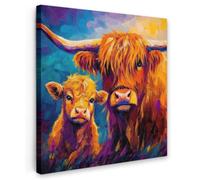 OnlyWow© Poster De Jardin 60x60 cm Original Mur Tableau Decoration Murale Balcon Peinture Tableaux Terrasse Impression Art Mural Deco Décoratif Muraux Highlander écossais - Vaches - Animaux