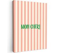 OnlyWow© Poster De Jardin 60x80 cm Deco Exterieur Decoration Balcon Décoration Affiche Murale Extérieur Terrasse Déco Appartement Extérieure Rose pâle - Vert - Rayures - Mon Chéri