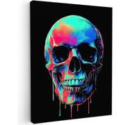 OnlyWow© Poster De Jardin 60x80 cm Original Mur Tableau Decoration Murale Balcon Peinture Tableaux Terrasse Impression Art Mural Deco Décoratif Muraux Tête de Mort - Graffiti - Bleu - Coloré