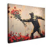 OnlyWow© Poster De Jardin 70x50 cm Original Mur Tableau Decoration Murale Balcon Peinture Tableaux Terrasse Impression Art Mural Deco Décoratif Muraux Street Art - Homme - Fleurs - Rouge