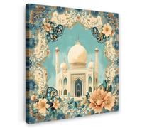 OnlyWow© Poster De Jardin 70x70 cm Deco Exterieur Decoration Balcon Décoration Affiche Murale Extérieur Terrasse Déco Appartement Extérieure Taj Mahal - Ramadan - Fleurs - Islamique
