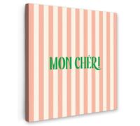 OnlyWow© Poster De Jardin 70x70 cm Deco Exterieur Decoration Balcon Décoration Affiche Murale Extérieur Terrasse Déco Appartement Extérieure Rose pâle - Vert - Rayures - Mon Chéri
