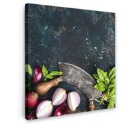 OnlyWow© Poster De Jardin 70x70 cm Original Mur Tableau Decoration Murale Balcon Peinture Tableaux Terrasse Impression Art Mural Deco Décoratif Muraux Légumes - Herbes - Couteau à Berceau