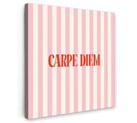 OnlyWow© Poster De Jardin 70x70 cm Original Mur Tableau Decoration Murale Balcon Peinture Tableaux Terrasse Impression Art Mural Deco Décoratif Muraux Rose pâle - Rouge - Rayures - Carpe Diem