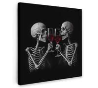 OnlyWow© Poster De Jardin 80x80 cm Original Mur Tableau Decoration Murale Balcon Peinture Tableaux Terrasse Impression Art Mural Deco Décoratif Muraux Squelettes - Vin - Cheers - Tête de Mort