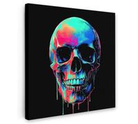 OnlyWow© Poster De Jardin 80x80 cm Original Mur Tableau Decoration Murale Balcon Peinture Tableaux Terrasse Impression Art Mural Deco Décoratif Muraux Tête de Mort - Graffiti - Bleu - Coloré