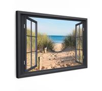 OnlyWow© Poster De Jardin 90x60 cm Deco Exterieur Decoration Balcon Décoration Affiche Murale Extérieur Terrasse Déco Appartement Extérieure Aperçu - Plage - Mer - Sable - Eau - Herbe de Plage