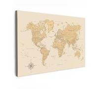OnlyWow© Poster De Jardin 90x60 cm Original Mur Tableau Decoration Murale Balcon Peinture Tableaux Terrasse Impression Art Mural Deco Décoratif Muraux Carte du Monde - Réaliste - Beige