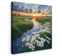 OnlyWow© Poster De Jardin 90x90 cm Original Mur Tableau Decoration Murale Balcon Peinture Tableaux Terrasse Impression Art Mural Deco Décoratif Muraux Ruisseau - Paysage - Marguerite