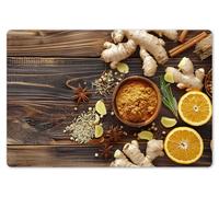 OnlyWow© Set de Table Ensemble de 1 pièce 45x30 cm Dessous de Plat Antidérapant Lavable Coloré Vinyle Rectangulaire Epices - Gingembre - Citron - Epices - Nature Morte - Gravure sur Bois