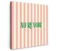 OnlyWow© Tableau De Jardin 100x100 cm Original Mur Decoration Balcon Murale Peinture Tableaux Terrasse Impression Art Mural Deco Décoratif Muraux Rose pâle - Vert - Rayures - Au Revoir