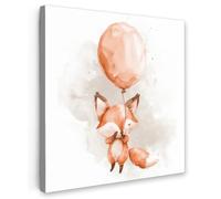 OnlyWow© Tableau De Jardin 100x100 cm Original Mur Decoration Balcon Murale Peinture Tableaux Terrasse Impression Art Mural Deco Décoratif Muraux Renard - Ballon - Aquarelle - Enfant - Fille