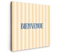 OnlyWow© Tableau De Jardin 100x100 cm Original Mur Decoration Balcon Murale Peinture Tableaux Terrasse Impression Art Mural Deco Décoratif Muraux Bleu - Jaune - Rayures - Bienvenue