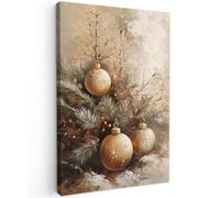 OnlyWow© Tableau De Jardin 100x150 cm Impressions Toiles Reproductions Décoration Moderne sur Mural Decoratifs Photo Noël - Boules - Beige - Or