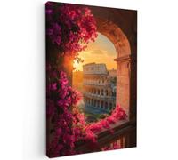 OnlyWow© Tableau De Jardin 100x150 cm Original Mur Decoration Balcon Murale Peinture Tableaux Terrasse Impression Art Mural Deco Décoratif Muraux Colisée - Rome - Fleurs Roses
