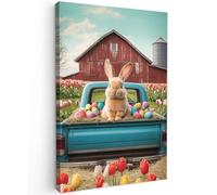 OnlyWow© Tableau De Jardin 100x150 cm Original Mur Decoration Balcon Murale Peinture Tableaux Terrasse Impression Art Mural Deco Décoratif Muraux Lapin - Ferme - Oeufs