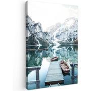 OnlyWow© Tableau De Jardin 100x150 cm Original Mur Decoration Balcon Murale Peinture Tableaux Terrasse Impression Art Mural Deco Décoratif Muraux Nature - Montagnes - Neige - Forêt - Bateau
