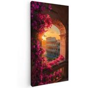 OnlyWow© Tableau De Jardin 100x200 cm Original Mur Decoration Balcon Murale Peinture Tableaux Terrasse Impression Art Mural Deco Décoratif Muraux Colisée - Rome - Fleurs Roses