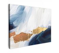 OnlyWow© Tableau De Jardin 100x70 cm Impressions Toiles Reproductions Décoration Moderne sur Mural Decoratifs Photo Abstrait - Acrylique - Bleu - Or - Elégant