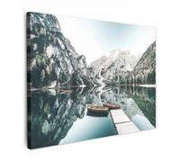 OnlyWow© Tableau De Jardin 100x70 cm Impressions Toiles Reproductions Décoration Moderne sur Mural Decoratifs Photo Paysage - Bateau - Hiver - Montagnes