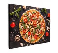 OnlyWow© Tableau De Jardin 100x70 cm Impressions Toiles Reproductions Décoration Moderne sur Mural Decoratifs Photo Pizza - Légumes - Herbes - Cuisine - Industriel