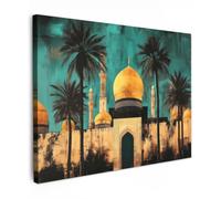 OnlyWow© Tableau De Jardin 100x70 cm Original Mur Decoration Balcon Murale Peinture Tableaux Terrasse Impression Art Mural Deco Décoratif Muraux Mosquée - Or - Arabe - Islamique