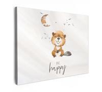 OnlyWow© Tableau De Jardin 100x70 cm Original Mur Decoration Balcon Murale Peinture Tableaux Terrasse Impression Art Mural Deco Décoratif Muraux Citations - Être Heureux - Enfants - Lune - Castor