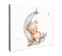 OnlyWow© Tableau De Jardin 100x70 cm Original Mur Decoration Balcon Murale Peinture Tableaux Terrasse Impression Art Mural Deco Décoratif Muraux Ours - Lune - Étoiles - Enfants