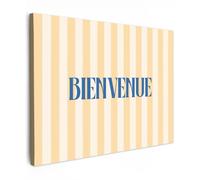 OnlyWow© Tableau De Jardin 100x70 cm Original Mur Decoration Balcon Murale Peinture Tableaux Terrasse Impression Art Mural Deco Décoratif Muraux Bleu - Jaune - Rayures - Bienvenue