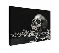 OnlyWow© Tableau De Jardin 120x80 cm Impressions Toiles Reproductions Décoration Moderne sur Mural Decoratifs Photo Tête de Mort - Bones - Tête de Mort - Noir