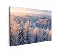 OnlyWow© Tableau De Jardin 120x80 cm Impressions Toiles Reproductions Décoration Moderne sur Mural Decoratifs Photo Forêt - Montagnes - Or - Hiver - Chaud