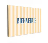 OnlyWow© Tableau De Jardin 120x80 cm Original Mur Decoration Balcon Murale Peinture Tableaux Terrasse Impression Art Mural Deco Décoratif Muraux Bleu - Jaune - Rayures - Bienvenue