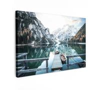 OnlyWow© Tableau De Jardin 120x80 cm Original Mur Decoration Balcon Murale Peinture Tableaux Terrasse Impression Art Mural Deco Décoratif Muraux Nature - Montagnes - Neige - Forêt - Bateau